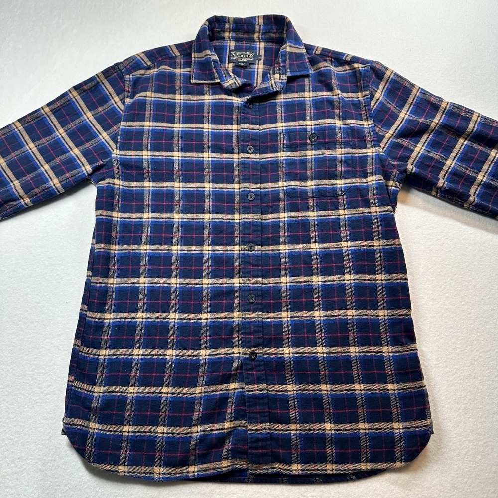 Pendleton Mens Plaid Flannel Shirt M Elbow Patch Lightweight Button Down